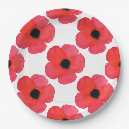 Red Poppy Pattern Papieren Bordje (Voorkant)