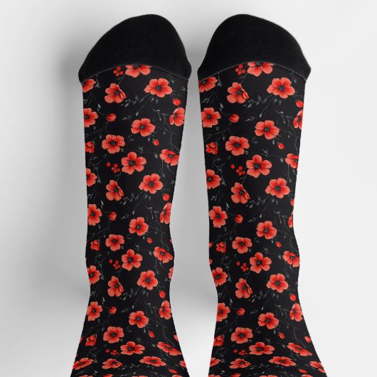 Red Poppy Pattern Sokken (Top)