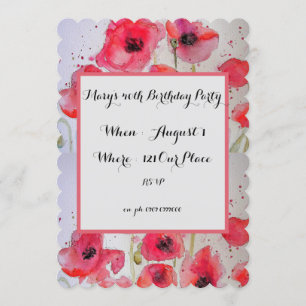 Red Poppy Poppies Floral 40th Birthday Invitation Kaart