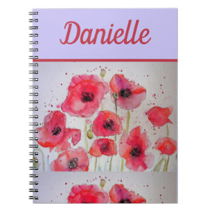 Red Poppy Red Flower Waterverf Art vrouwen Naam Notitieboek