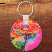 Red Poppy - roze achtergrond Sleutelhanger (Voorkant)