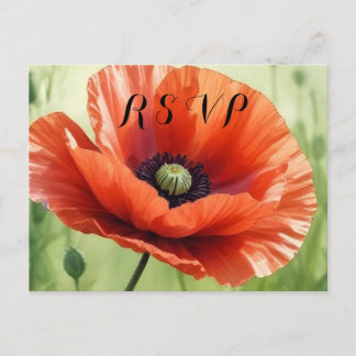 Red Poppy RSVP Postcard Uitnodiging Briefkaart