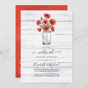 Red Poppy Rustic Country Online Virtual Wedding Kaart