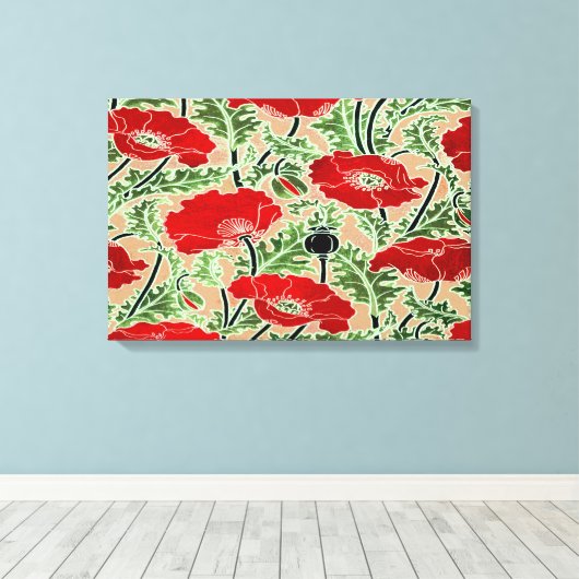 Red Poppy ~ Stretched Canvas Print (Insitu (Houten vloer))