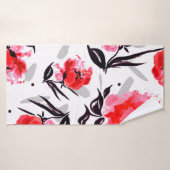 Red Poppy sur un arrière - plan blanc à rayures gr (Serviette de bain)