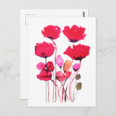 Red poppy watercolor botanical briefkaart (Voorkant / Achterkant)