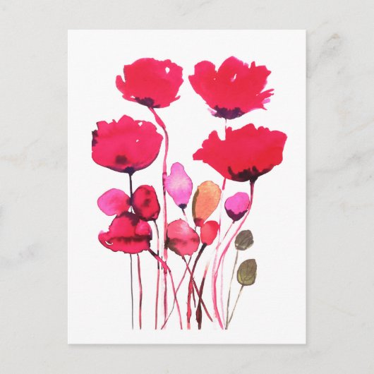 Red poppy watercolor botanical briefkaart (Voorkant)