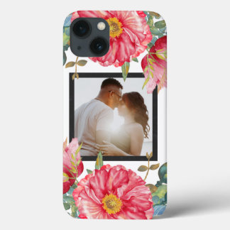 Red Poppy Waterverf Flowers Foto gepersonaliseerd iPhone 13 Hoesje