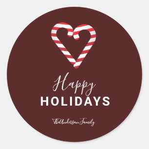 Red Prettige feestdagen Simple Candy Cane kerst Ronde Sticker
