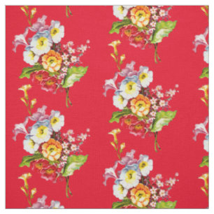 Red Primrose Bouquet Spring Floral Pattern Stof