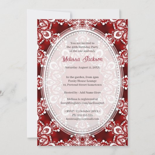 Red Princess Fractal Lace Flirty 30 Birthday Party Kaart (Achterkant)