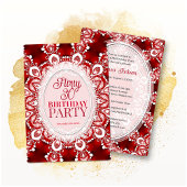 Red Princess Fractal Lace Flirty 30 Birthday Party Kaart