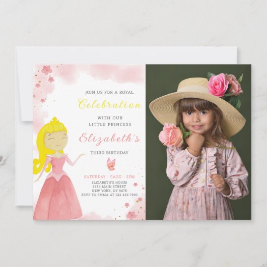 Red Princess Invitation d'anniversaire avec photo (Devant)