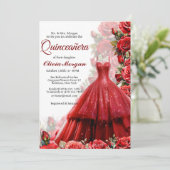 Red Princess Robe Quinceanera Invitation (Debout devant)