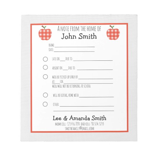 Red Pset Apple School Note Notitieblok (Voorkant)