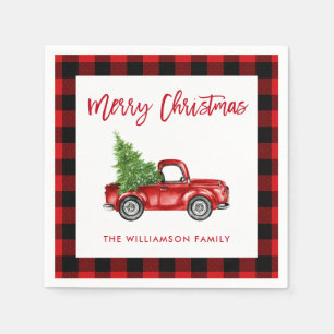 Red Pset Brush Script Kerstmis Truck Servet