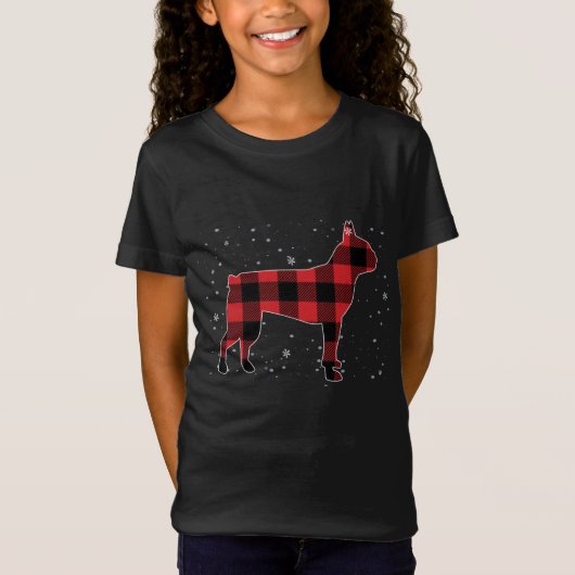 Red Pset Buffalo Boston Terrier Kerstpyjama T-shirt (Voorkant)