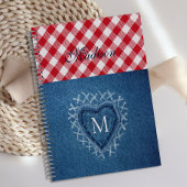Red Pset Buffalo Check Denim Heart Monogram Planner