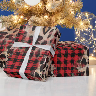 Red Pset Cheetah Funky Kerstmis Cadeaupapier