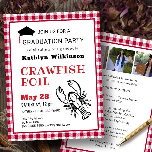 Red Pset Crawfish Boil 3 Foto Graduparty Kaart