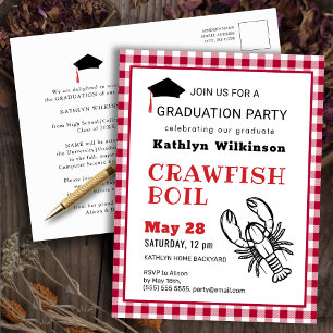 Red Pset Crawfish Boil AFSTUDEERDER Party Invitati Briefkaart