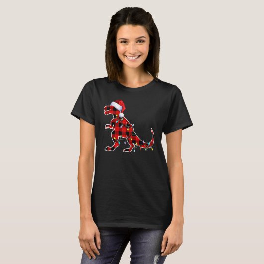 Red Pset Dinosaur Rex kerstlampbomen PJ Ad T-shirt (Voorkant volledig)