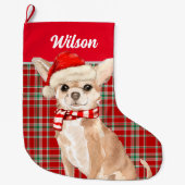 Red Pset en Tan Chihuahua met de naam Dog Grote Kerstsok (Voorkant)
