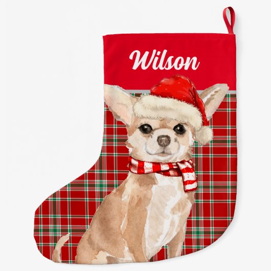 Red Pset en Tan Chihuahua met de naam Dog Grote Kerstsok (Achterkant)