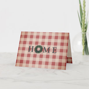 Red Pset Gingham Land Housewarming Kaart