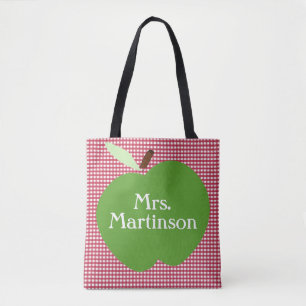 Red Pset / Green Apple / Personalized Teacher Draagtas
