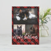 Red Pset Meowy kerstfoto Collage Feestdagenkaart (Staand voorkant)