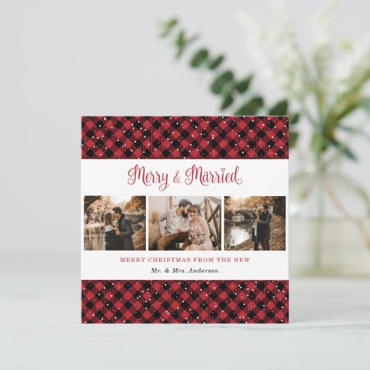 Red Pset Merry en gehuwde Kerstmis Feestdagenkaart (Staand voorkant)
