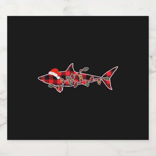 Red Pset Pajama Shark Santa Hat Sparkling Wijnetiket (Enkel label)