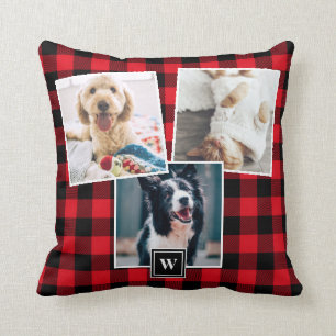 Red Pset Pattern 3 Foto Collage Monogram Pillow Kussen