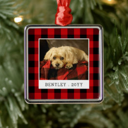 Red Pset Pet Photo Holiday Metalen Ornament