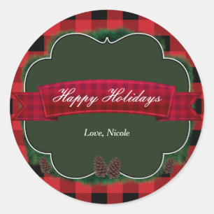Red Pset & Pinecones Rustic Holiday Sticker