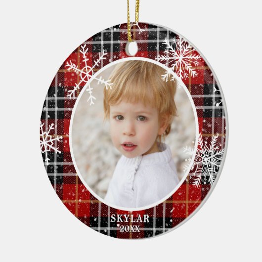 Red Pset Snowflake Fotonaam Jaar Keramisch Ornament (Links)