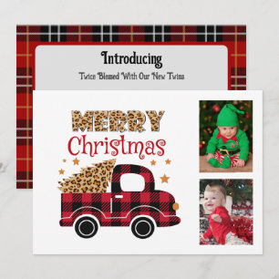 Red Pset Truck Twins Birth Announounding Kerstmis Aankondiging
