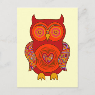 Red Psychedelic Owl Briefkaart