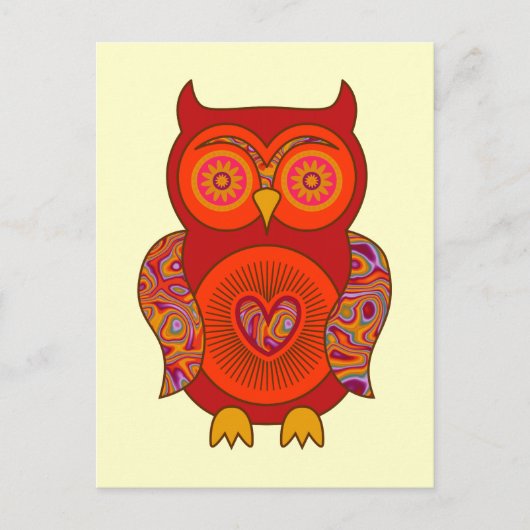 Red Psychedelic Owl Briefkaart (Voorkant)