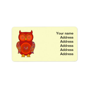 Red Psychedelic Owl Etiket