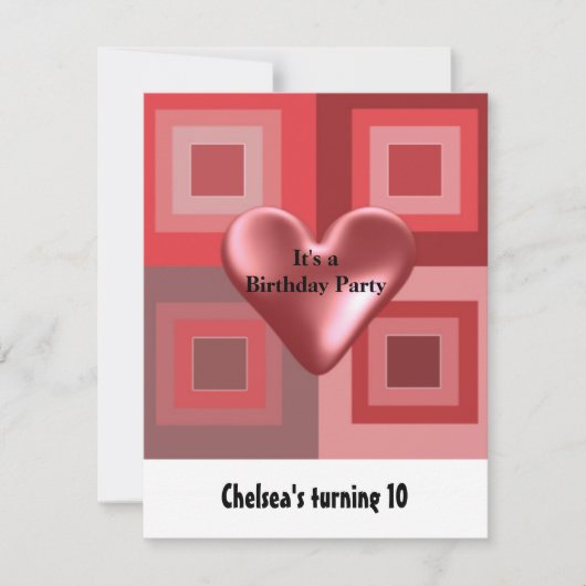 Red Puffy Heart Invitation d'anniversaire (Devant)
