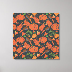 Red pumpkin seamless pattern and carrots canvas afdruk