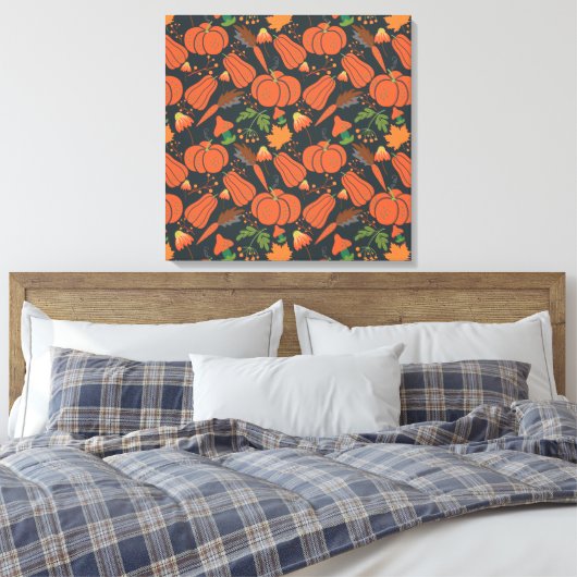 Red pumpkin seamless pattern and carrots canvas afdruk (Insitu (Slaapkamer))