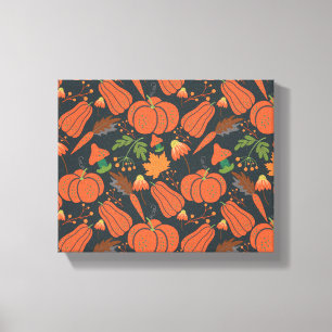 Red pumpkin seamless pattern and carrots canvas afdruk