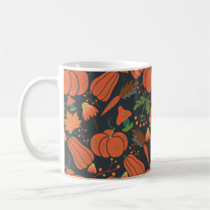 Red pumpkin seamless pattern and carrots koffiemok