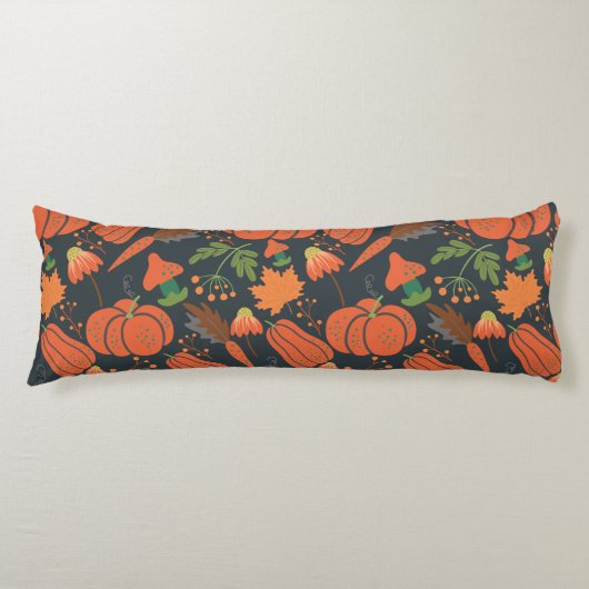 Red pumpkin seamless pattern and carrots lichaamskussen (Voorkant)