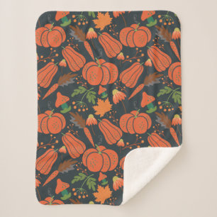 Red pumpkin seamless pattern and carrots sherpa deken