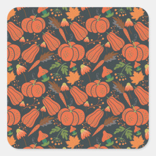 Red pumpkin seamless pattern and carrots vierkante sticker