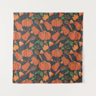 Red pumpkin seamless pattern and carrots wandkleed